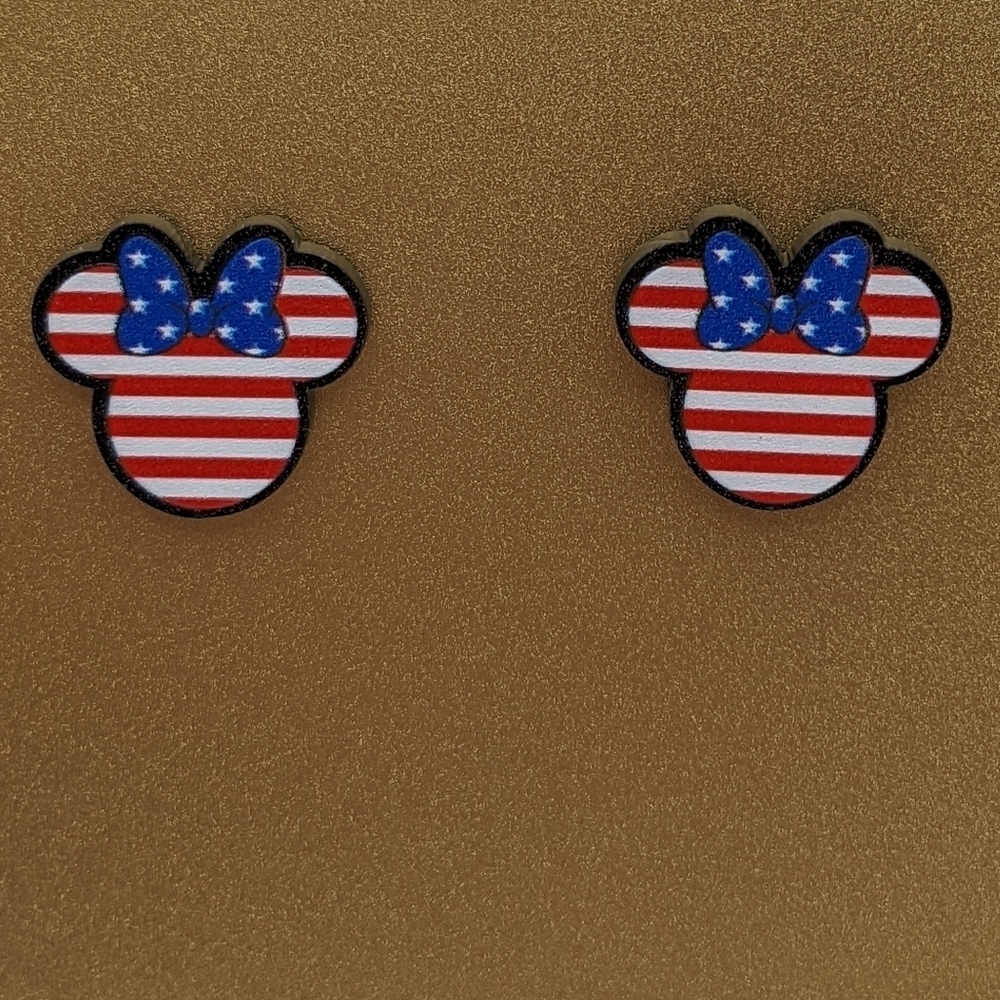 Minnie Mouse American flag print acrylic stud earrings